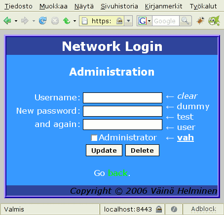 Administration page