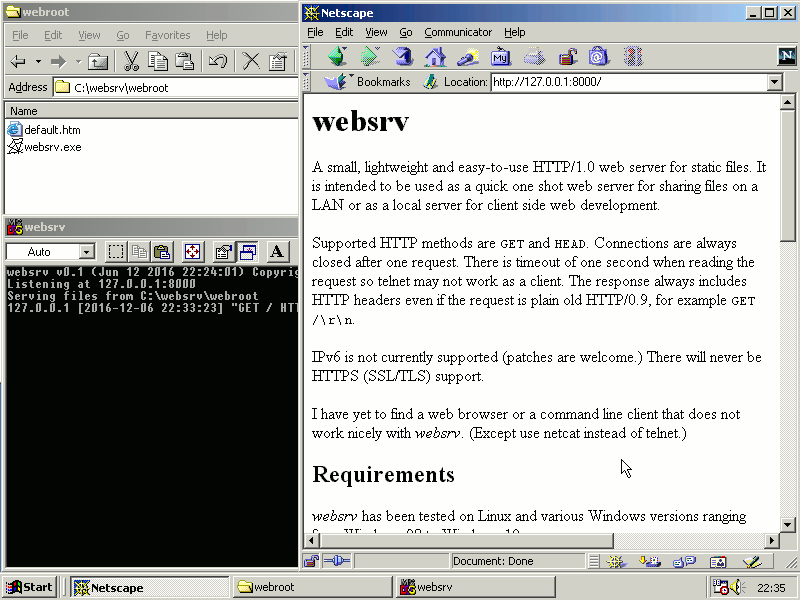websrv on Microsoft Windows 98